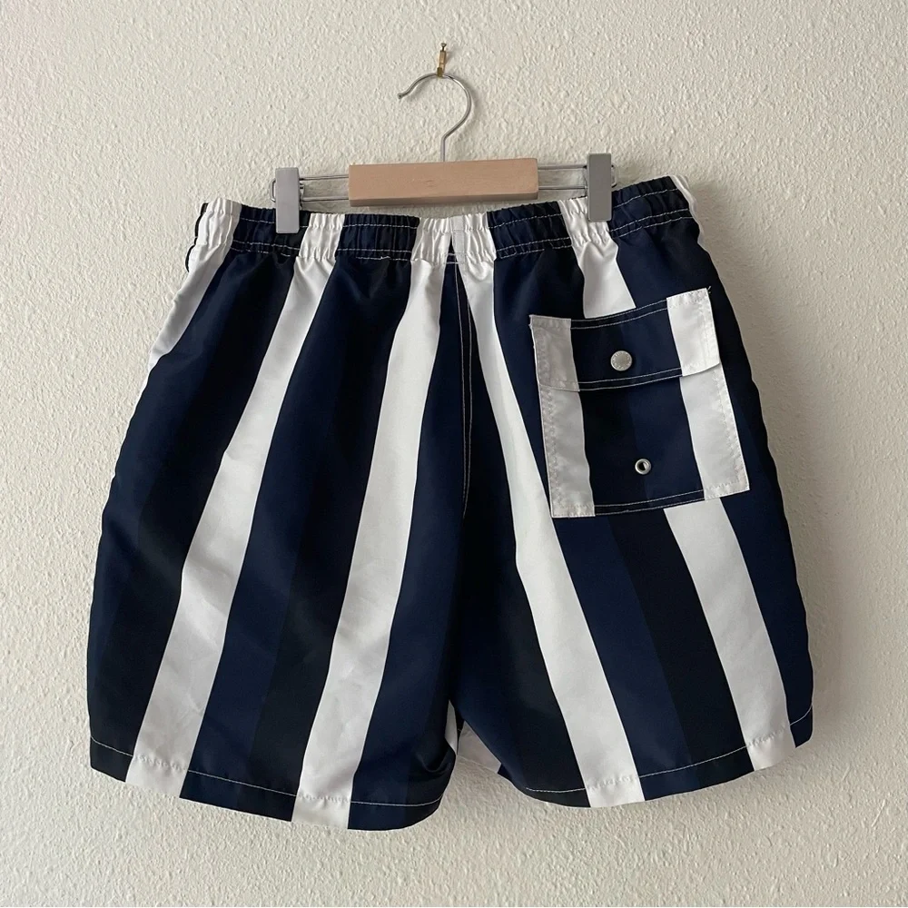 Bather men’s blue black white retro style striped swim trunks mesh lined, size M - Picture 2 of 13